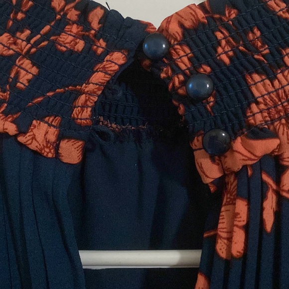 Nanette Lepore navy midi dress with orange/salmon flowers - Picture 2 of 3